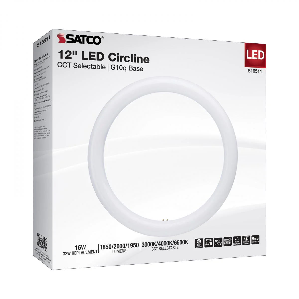 Satco 16w T9 CCT Selectable G10q Base 120-277v Frosted LED Circline Bulb - Image 8