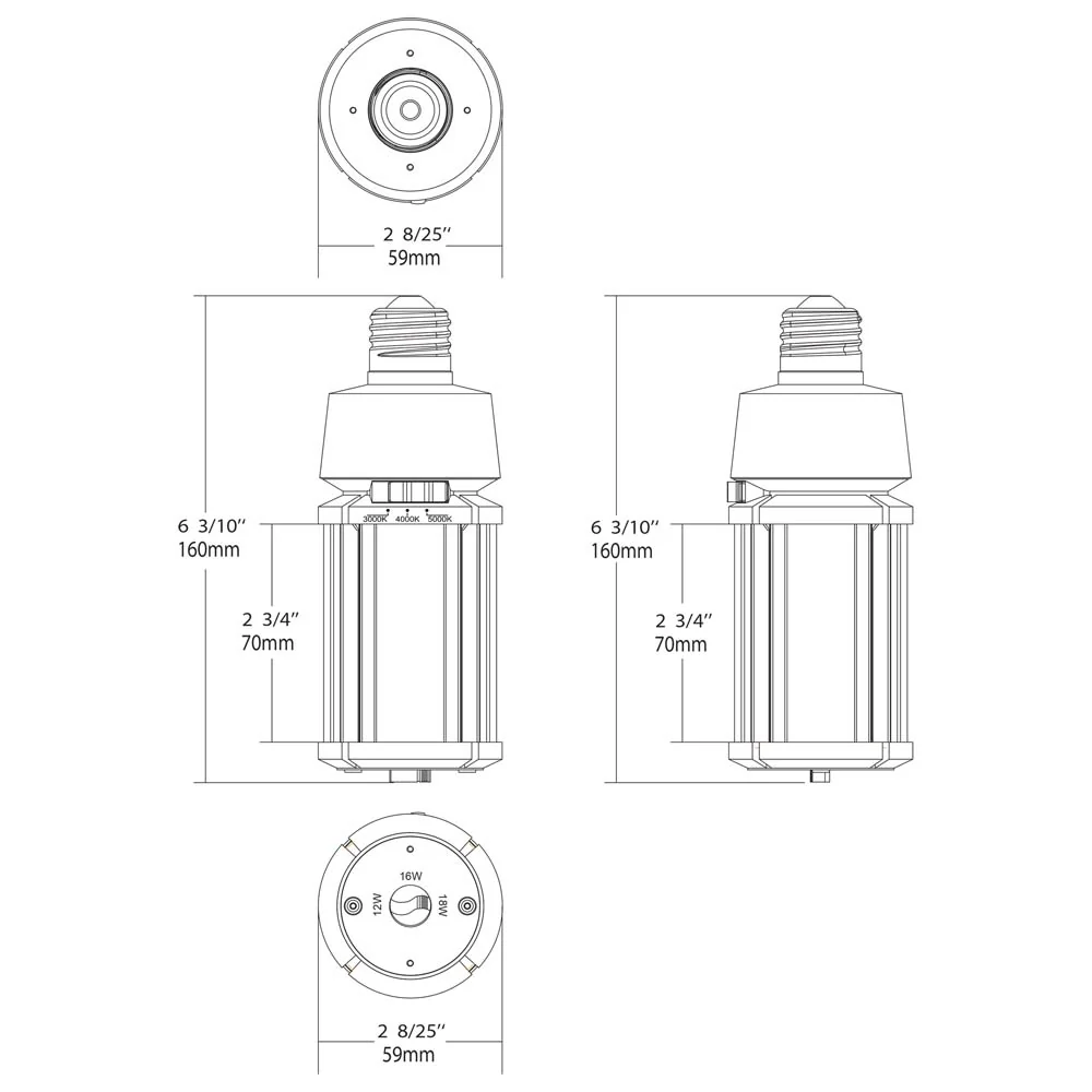 Satco LED HID Replacement 18/16/12 Wattage & CCT Selectable Medium Base 100-277V - Image 8