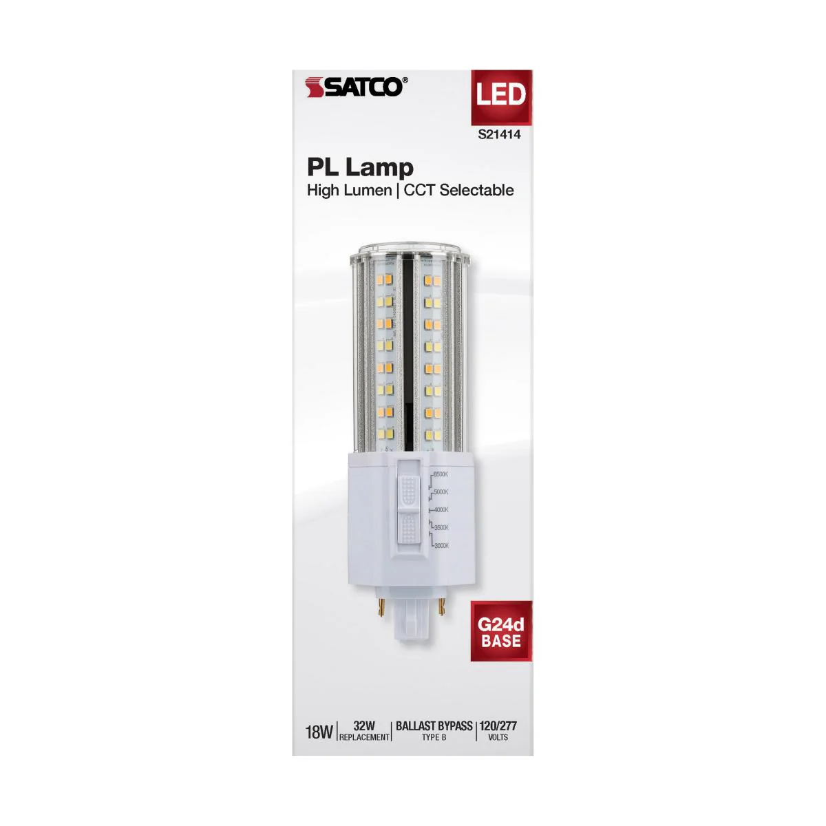 Satco 18w LED PL 2-Pin G24d CCT Tunable 120-277v White Finish Type B Bulb - Image 5