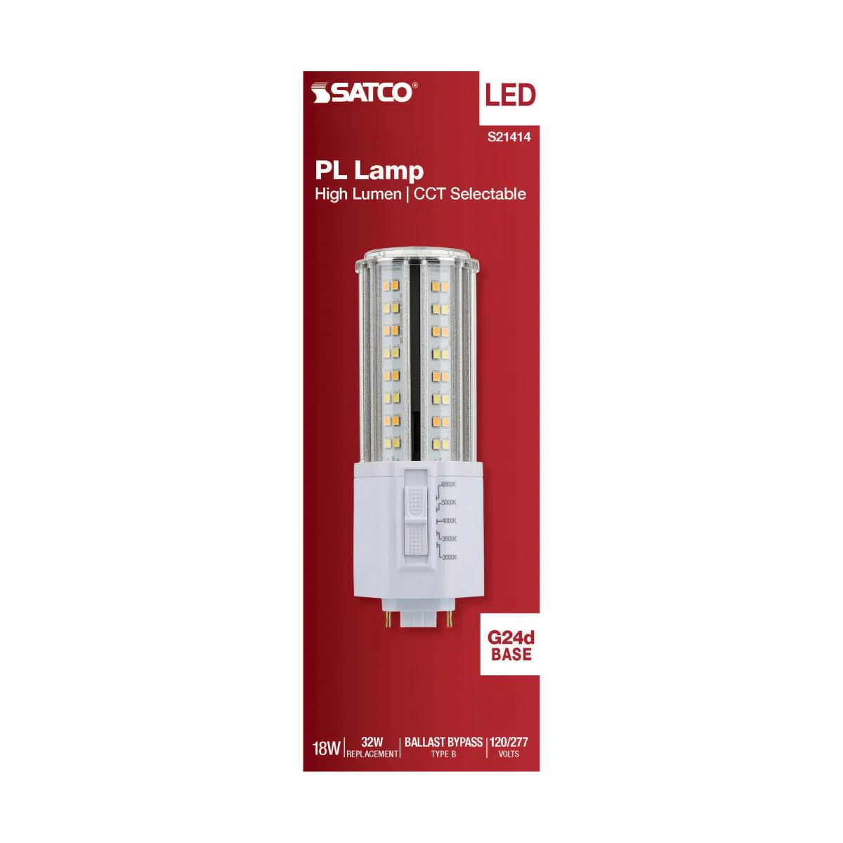 Satco 18w LED PL 2-Pin G24d CCT Tunable 120-277v White Finish Type B Bulb - Image 6