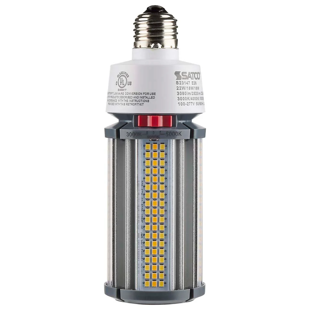 Satco LED HID Replacement 22/18/16 Wattage & CCT Selectable Medium Base 100-277V - Image 6
