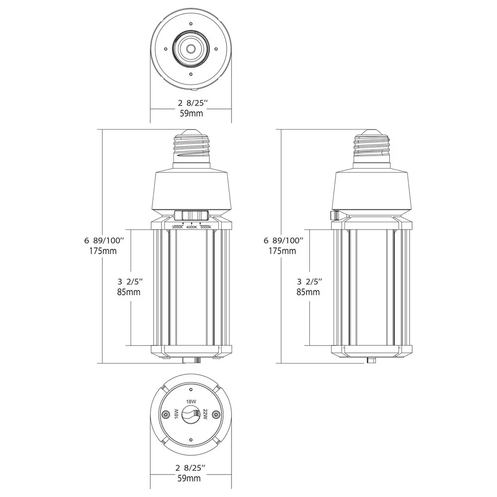 Satco LED HID Replacement 22/18/16 Wattage & CCT Selectable Medium Base 100-277V - Image 8