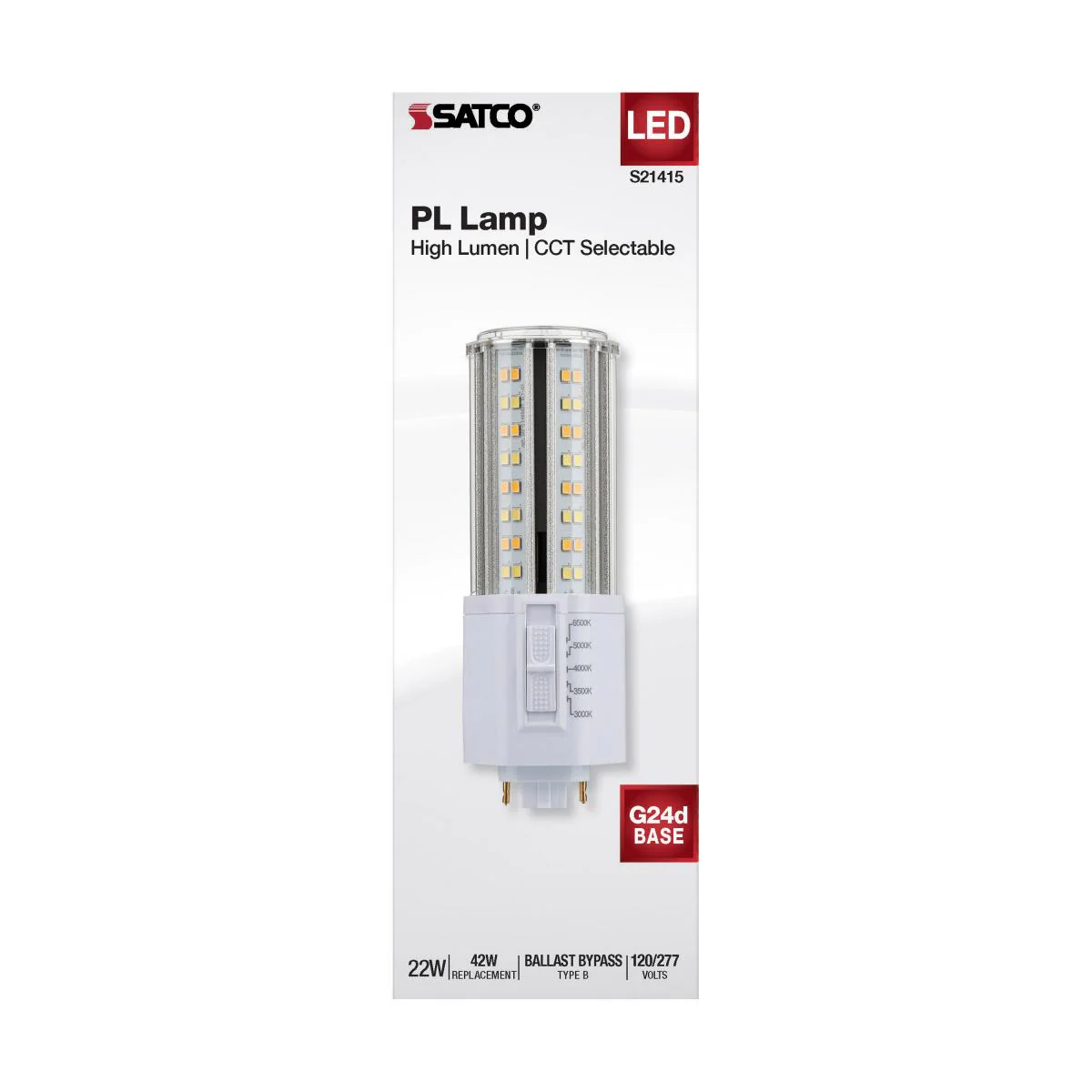 Satco 22w LED PL 2-Pin G24d CCT Tunable 120-277v White Finish Type B Bulb - Image 5