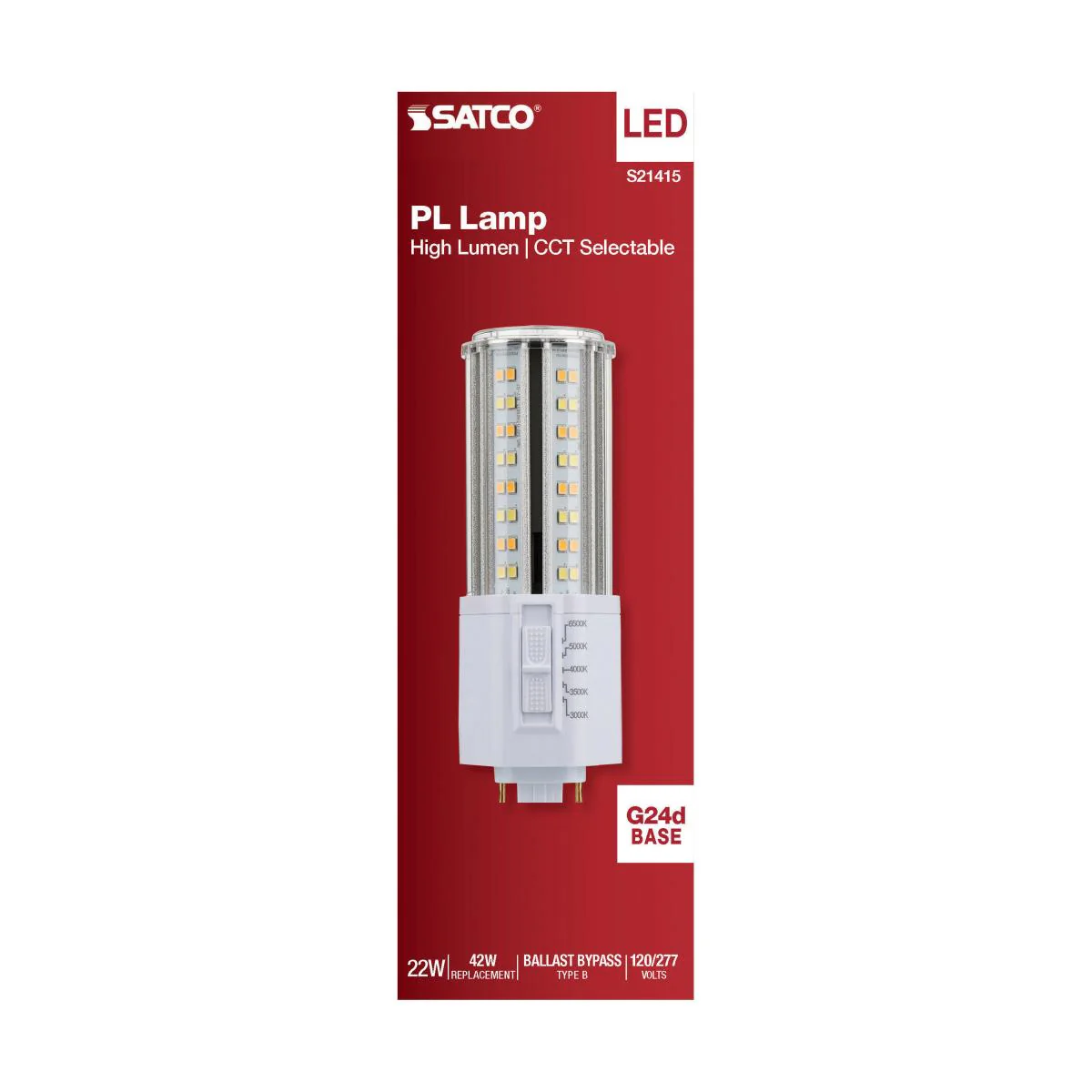 Satco 22w LED PL 2-Pin G24d CCT Tunable 120-277v White Finish Type B Bulb - Image 6