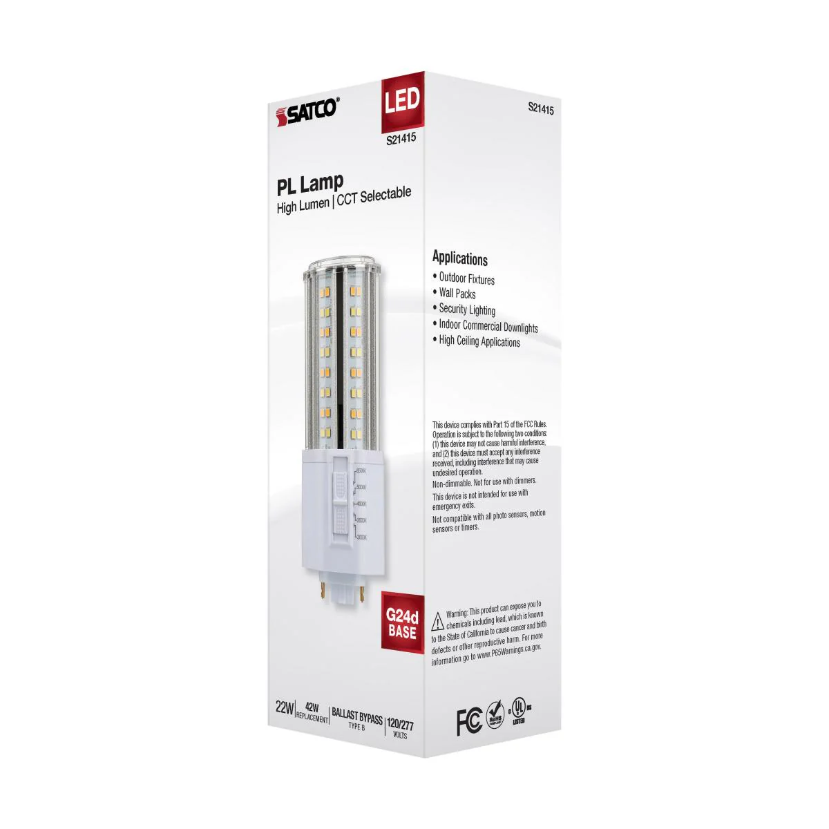 Satco 22w LED PL 2-Pin G24d CCT Tunable 120-277v White Finish Type B Bulb - Image 7