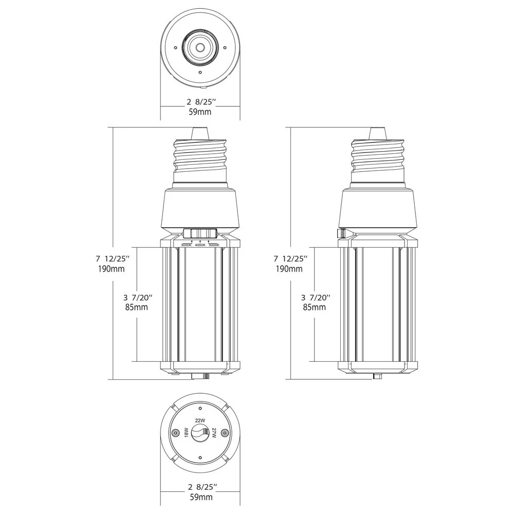 Satco LED HID Replacement 27/22/18 Wattage & CCT Selectable Mogul Base 100-277V - Image 5