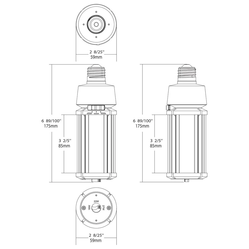 Satco LED HID Replacement 27/22/18 Wattage & CCT Selectable Medium Base 100-277V - Image 8