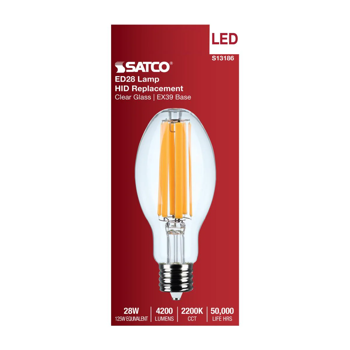 Satco 28w LED HID Replacement ED28 2200K EX39l Base 120-277v Clear Finish Bulb - Image 4