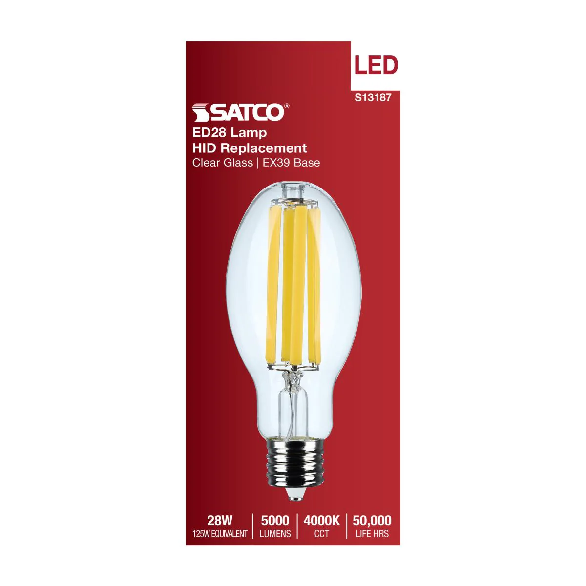 Satco 28w LED HID Replacement ED28 4000K EX39l Base 120-277v Clear Finish Bulb - Image 4
