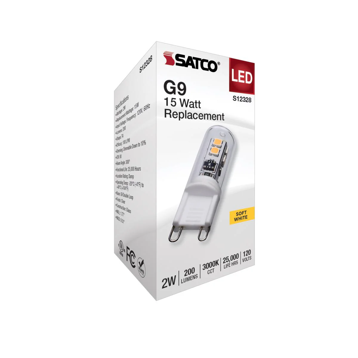 Satco 2w T4 LED 120v G9 Base 3000k Clear Finish Bulb - Image 4