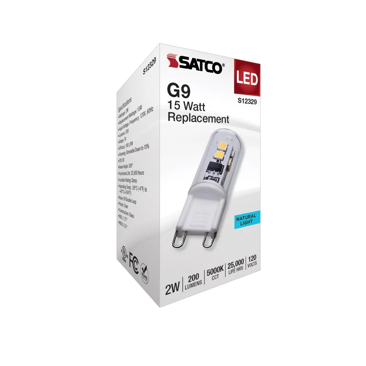 Satco 2w T4 LED 120v G9 Base 5000k Clear Finish Bulb - Image 4