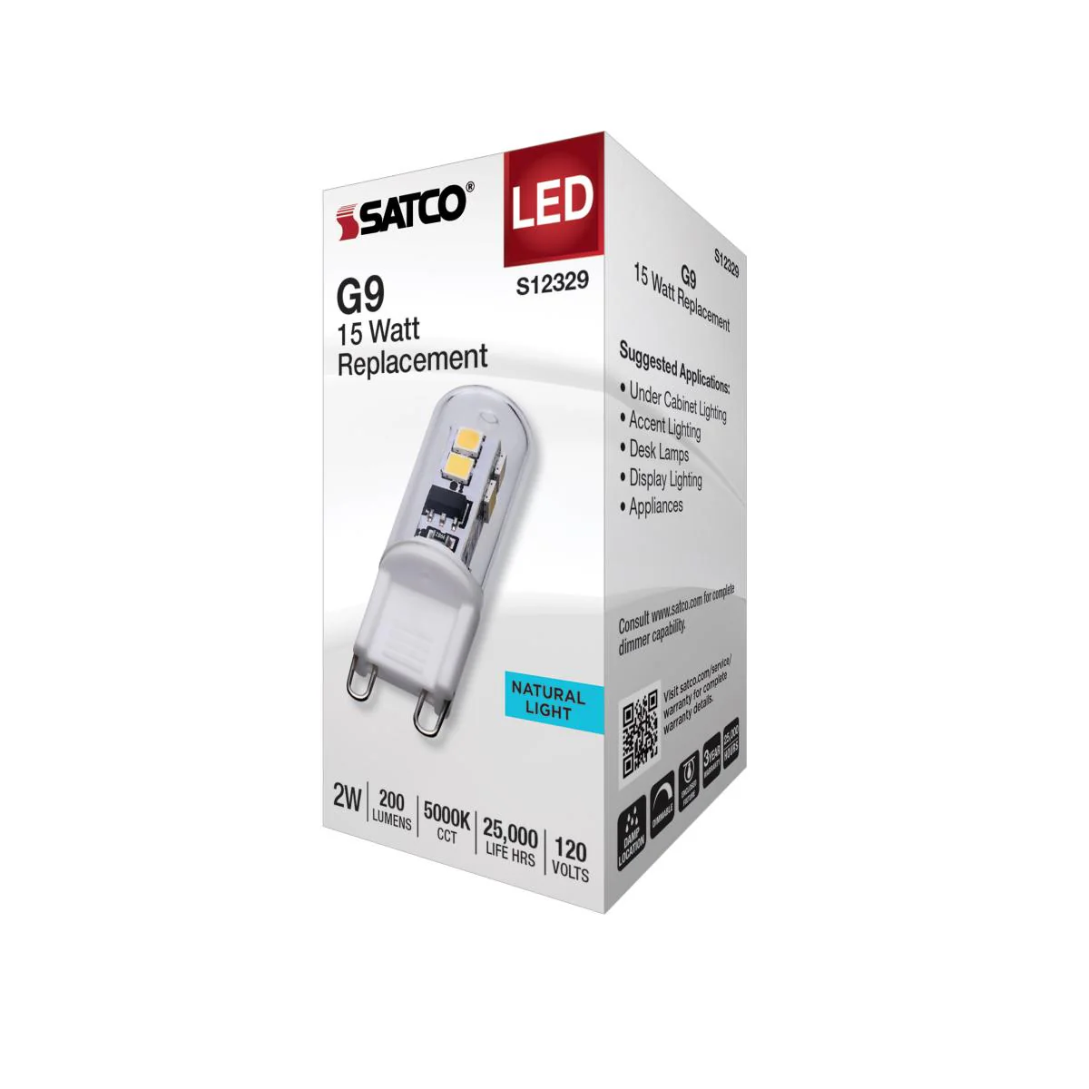 Satco 2w T4 LED 120v G9 Base 5000k Clear Finish Bulb - Image 5