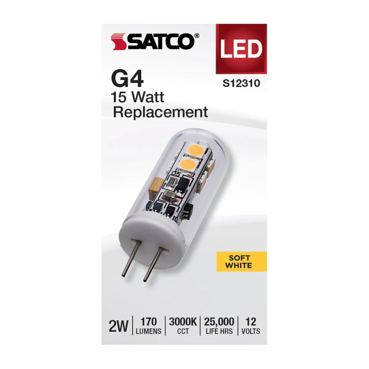 Satco 2w T4 LED 12v Bi Pin G4 Base 3000K Clear Finish Bulb - Image 2