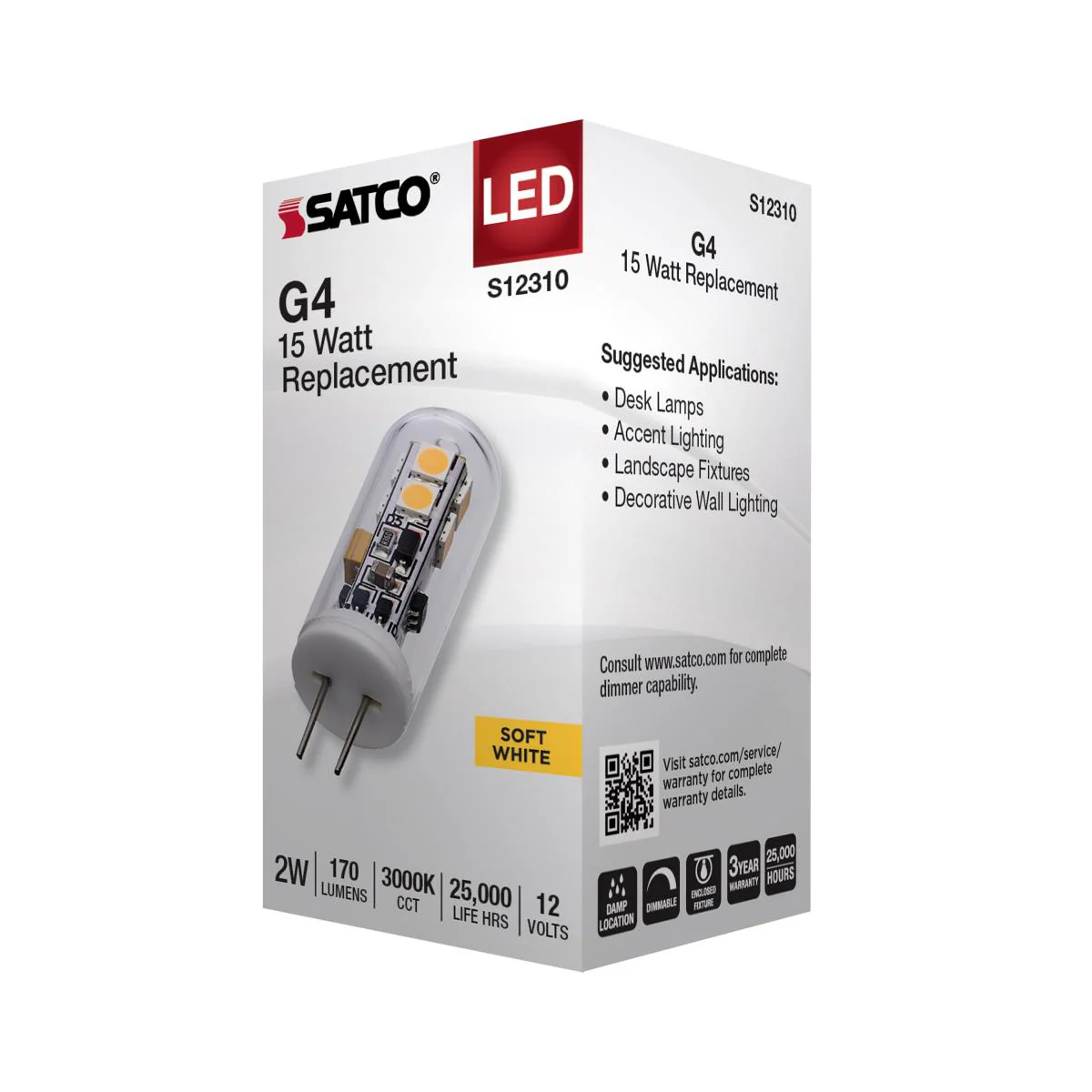 Satco 2w T4 LED 12v Bi Pin G4 Base 3000K Clear Finish Bulb - Image 4