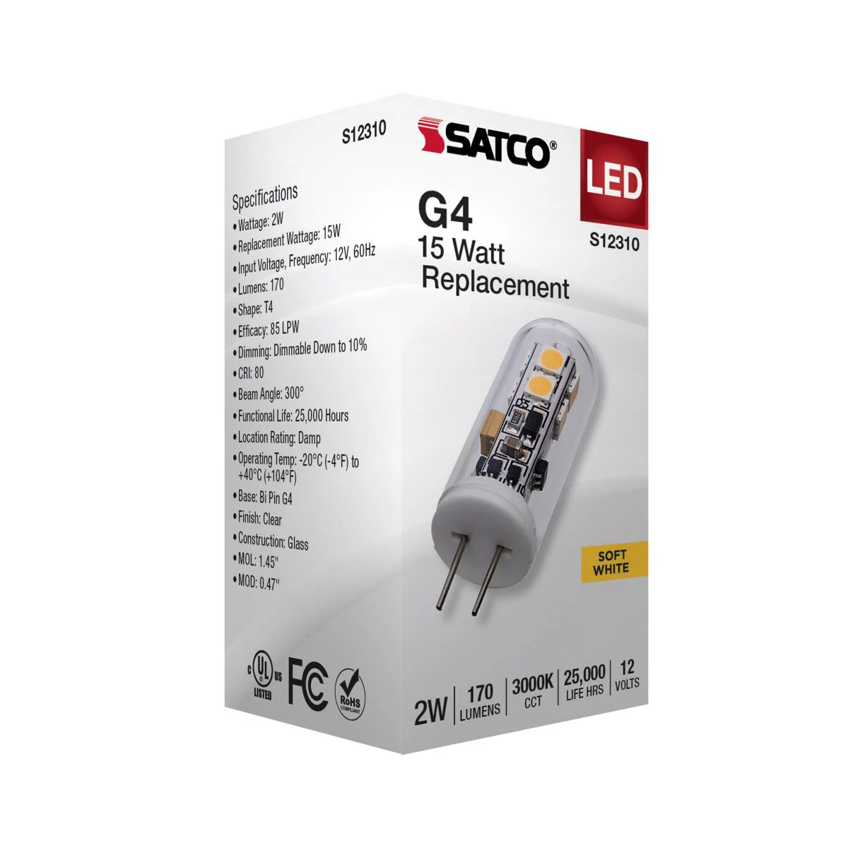 Satco 2w T4 LED 12v Bi Pin G4 Base 3000K Clear Finish Bulb - Image 5