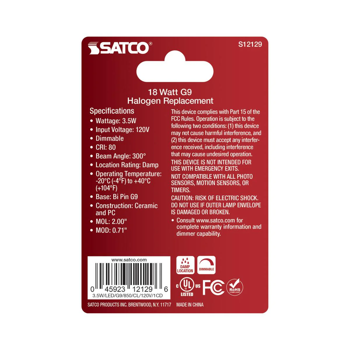 Satco 3.5w Mini LED G9 Double Loop Base 120v 5000K Clear Finish Bulb - Image 3
