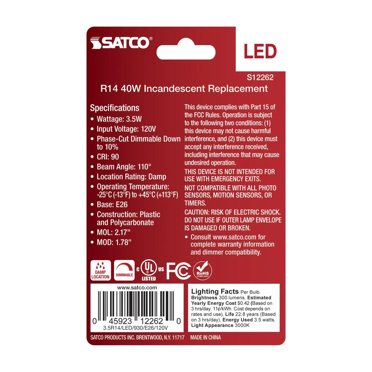 Satco 3.5w R14 LED E26 Medium Base 120v 3000K CCT Frosted Finish Bulb - Image 4