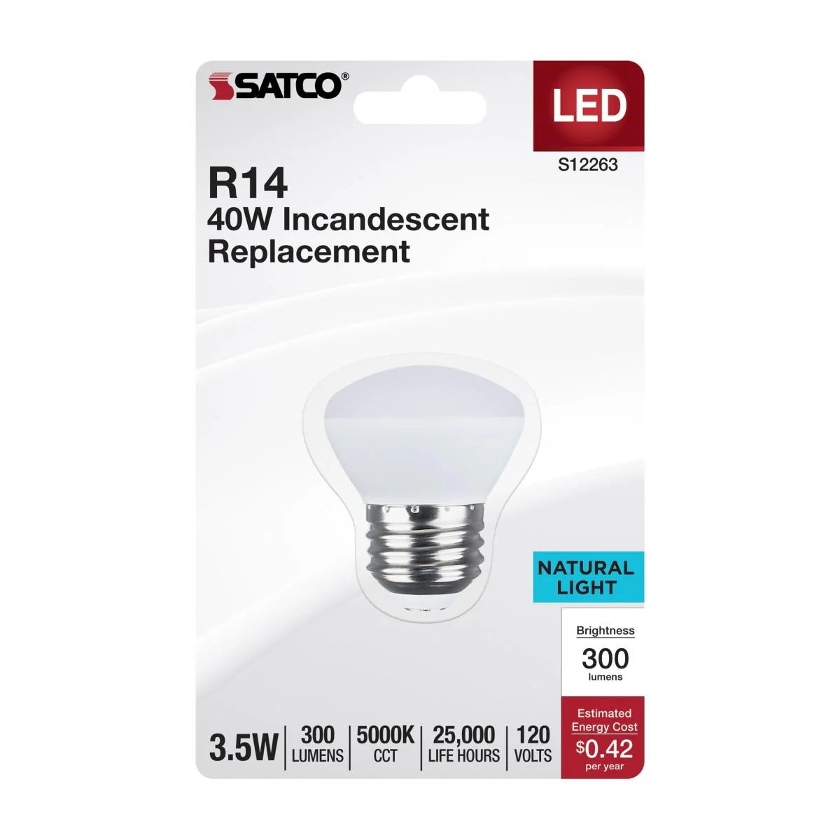Satco 3.5w R14 LED E26 Medium Base 120v 5000K CCT Frosted Finish Bulb - Image 3