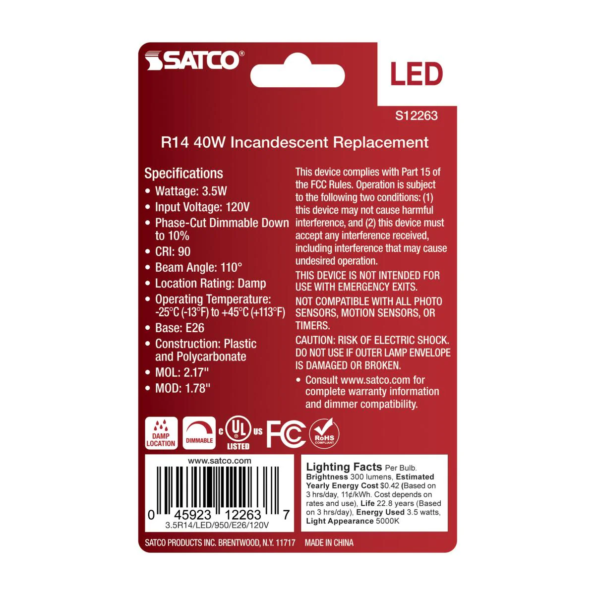 Satco 3.5w R14 LED E26 Medium Base 120v 5000K CCT Frosted Finish Bulb - Image 4
