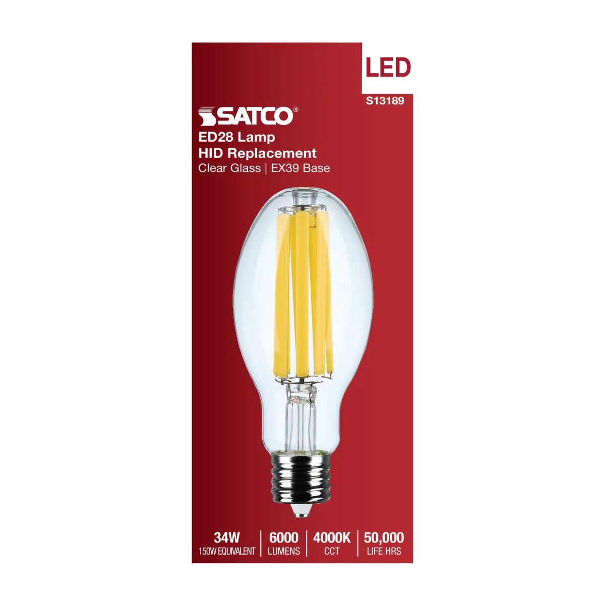 Satco 34w LED HID Replacement ED28 4000K EX39l Base 120-277v Clear Finish Bulb - Image 3