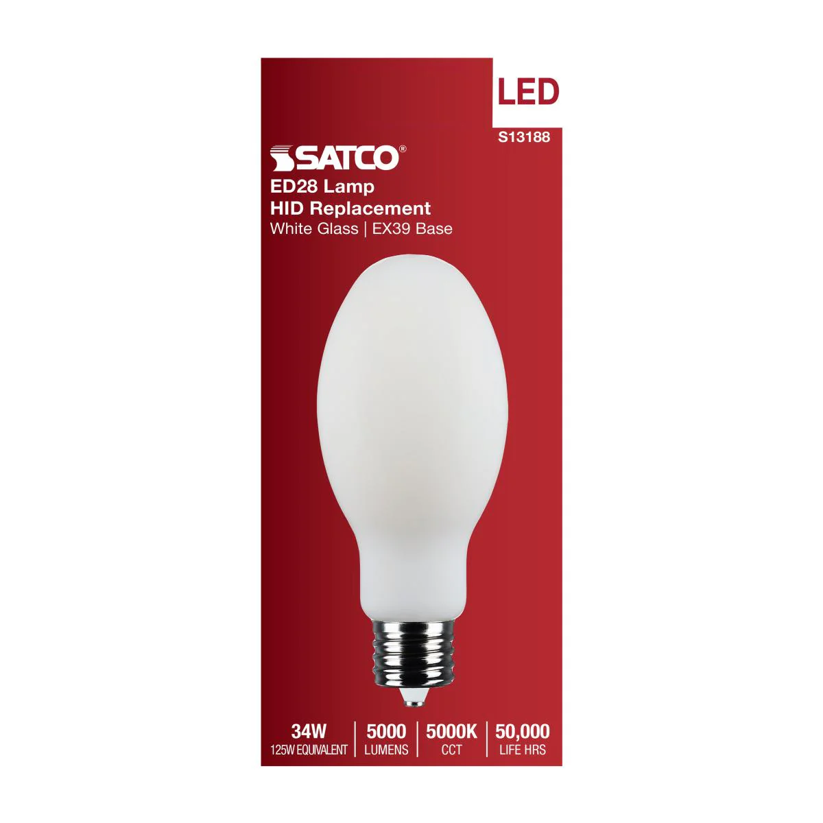 Satco 34w LED HID Replacement ED28 5000K EX39l Base 120-277v White Finish Bulb - Image 4