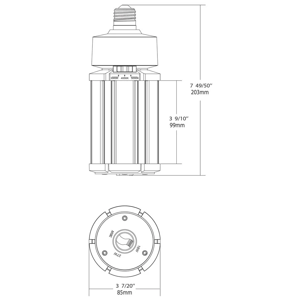 Satco LED HID Replacement 36/27/18 Wattage & CCT Selectable Medium Base 100-277V - Image 7