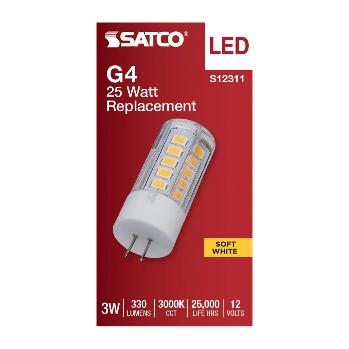 Satco 3w T5 LED 120v Bi Pin G4 Base 3000K Clear Finish Bulb - Image 3