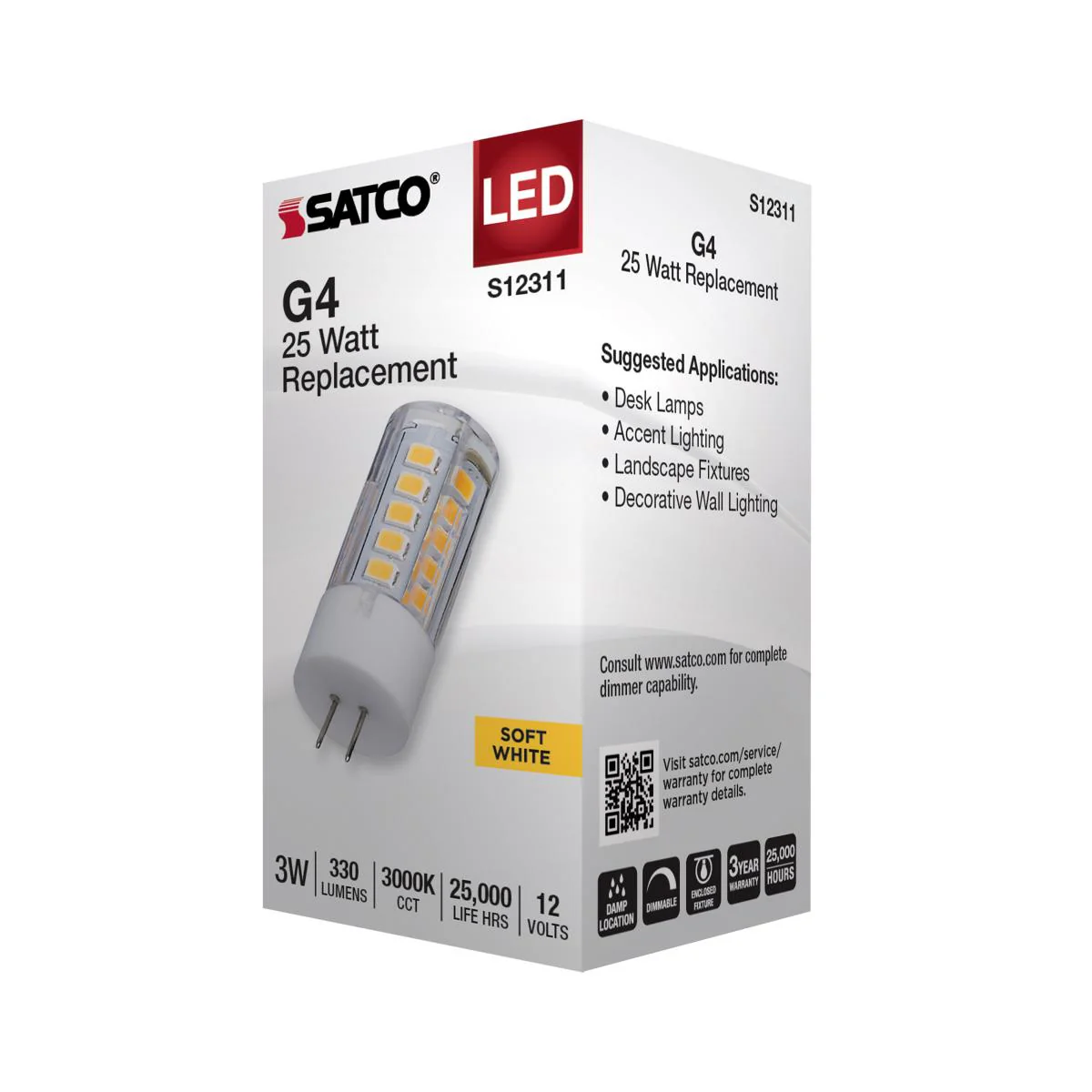 Satco 3w T5 LED 120v Bi Pin G4 Base 3000K Clear Finish Bulb - Image 4