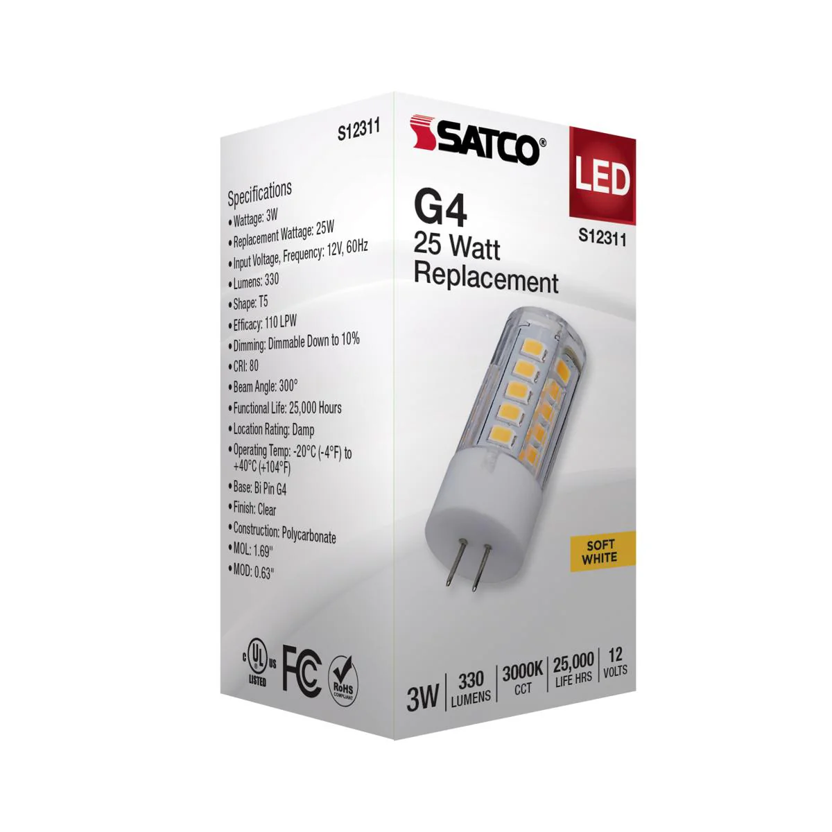Satco 3w T5 LED 120v Bi Pin G4 Base 3000K Clear Finish Bulb - Image 5