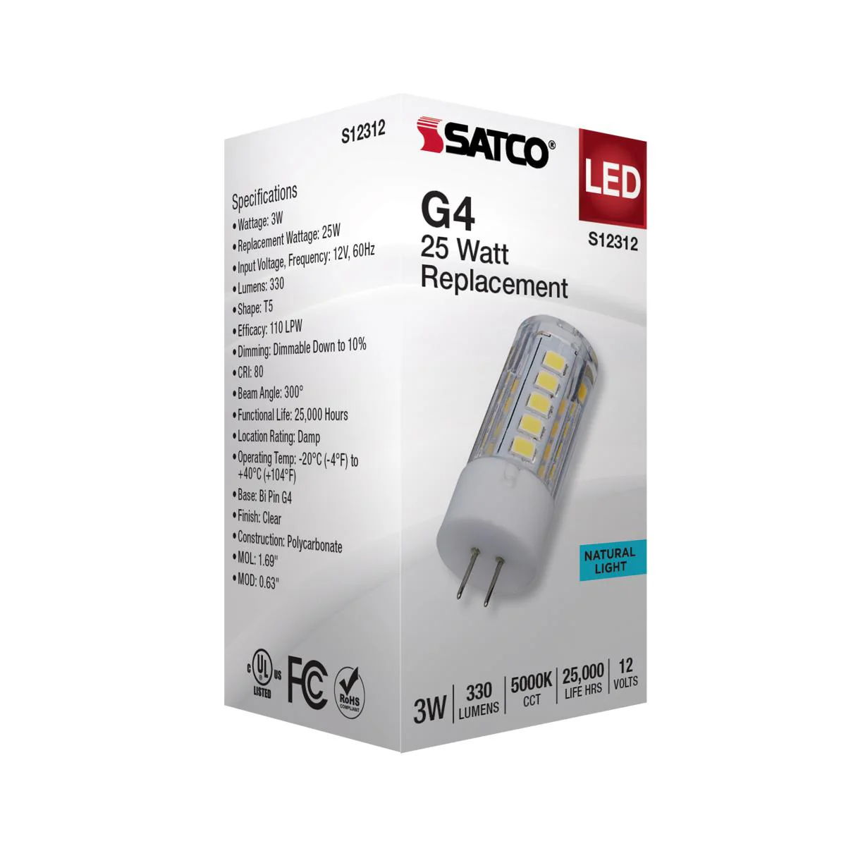 Satco 3w T5 LED 120v Bi Pin G4 Base 5000K Clear Finish Bulb - Image 5