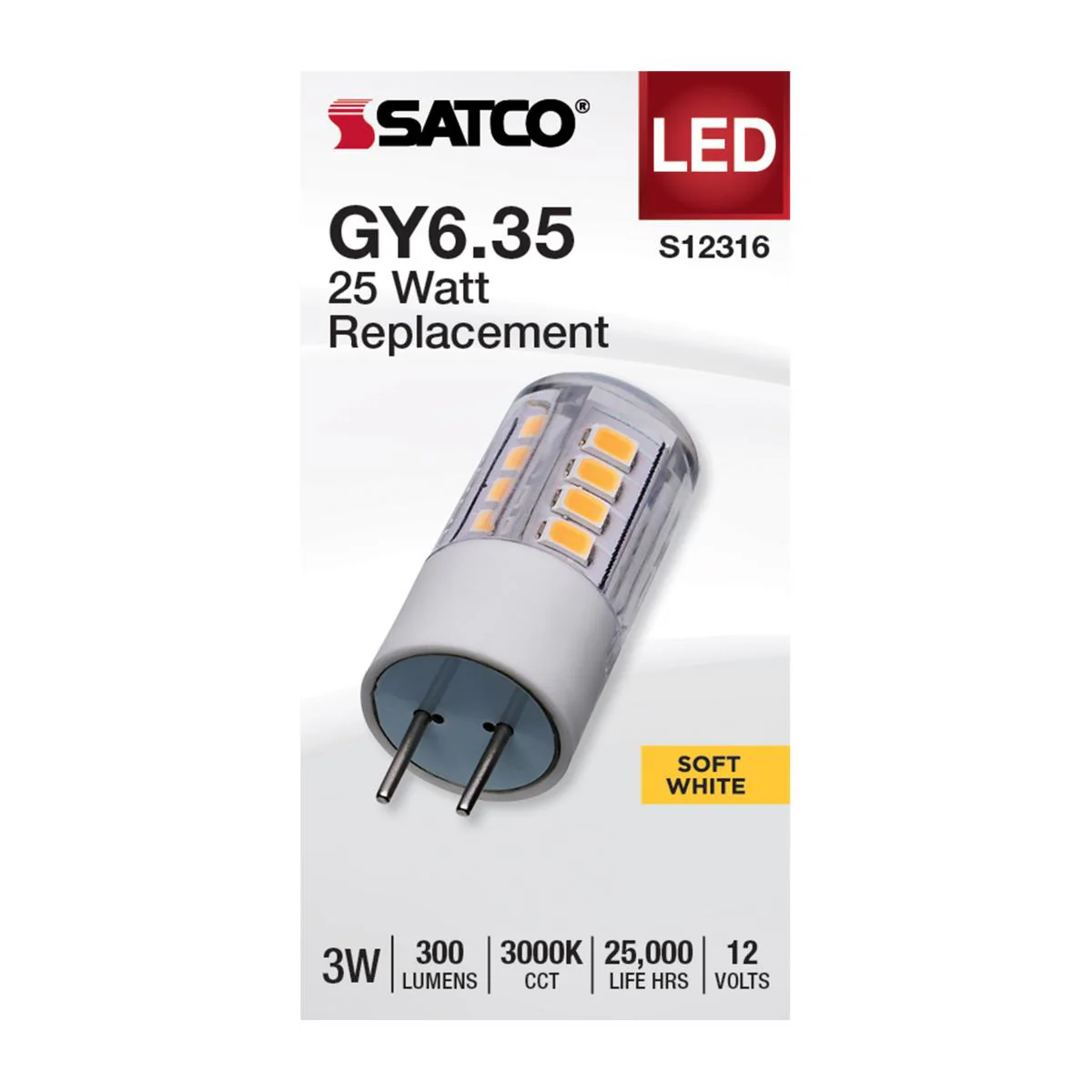 Satco 3w T5 LED 12v GY6.35 Base 3000K Clear Finish Bulb - Image 2
