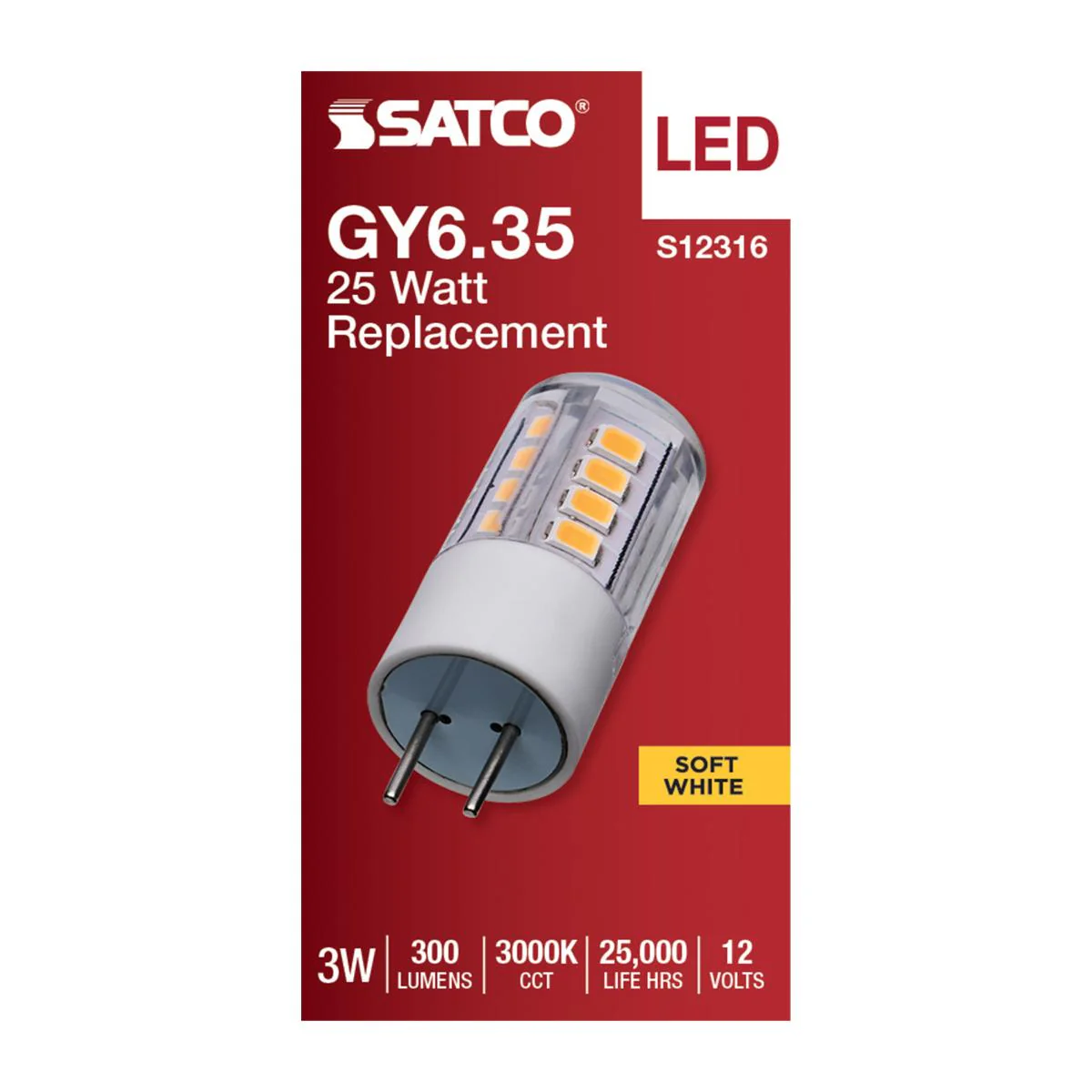 Satco 3w T5 LED 12v GY6.35 Base 3000K Clear Finish Bulb - Image 3