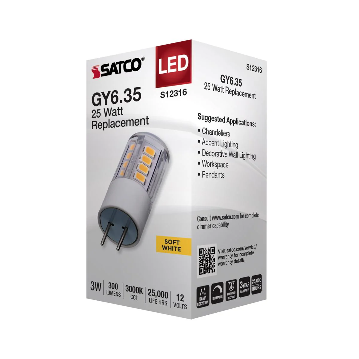 Satco 3w T5 LED 12v GY6.35 Base 3000K Clear Finish Bulb - Image 4