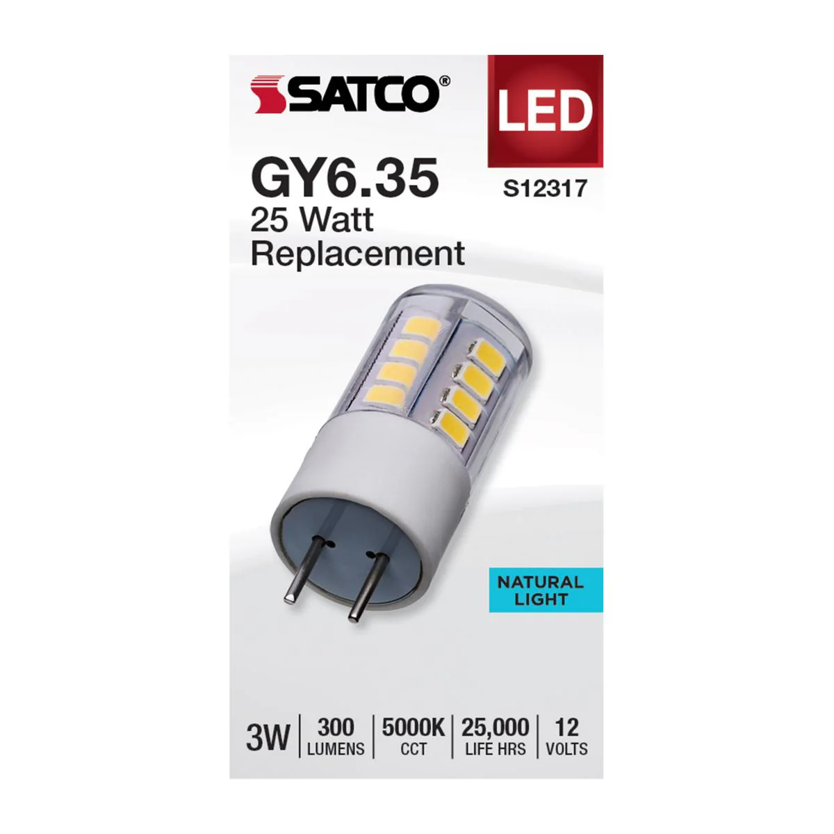 Satco 3w T5 LED 12v GY6.35 Base 5000K Clear Finish Bulb - Image 2