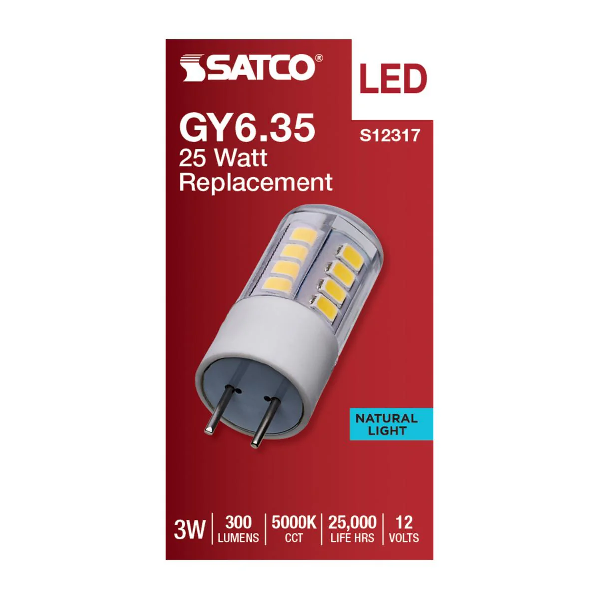 Satco 3w T5 LED 12v GY6.35 Base 5000K Clear Finish Bulb - Image 3