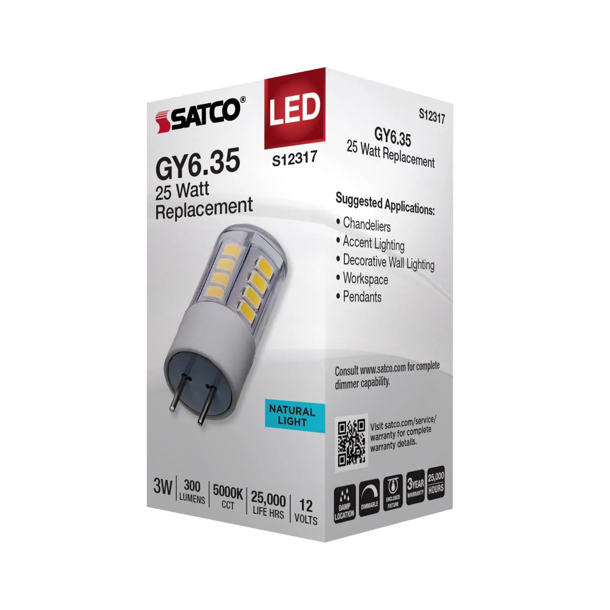 Satco 3w T5 LED 12v GY6.35 Base 5000K Clear Finish Bulb - Image 4