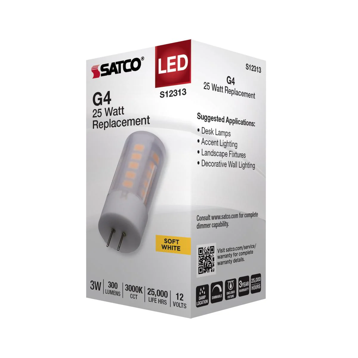 Satco 3w T5 LED12v Bi Pin G4 Base 3000K Frosted Finish Bulb - Image 4