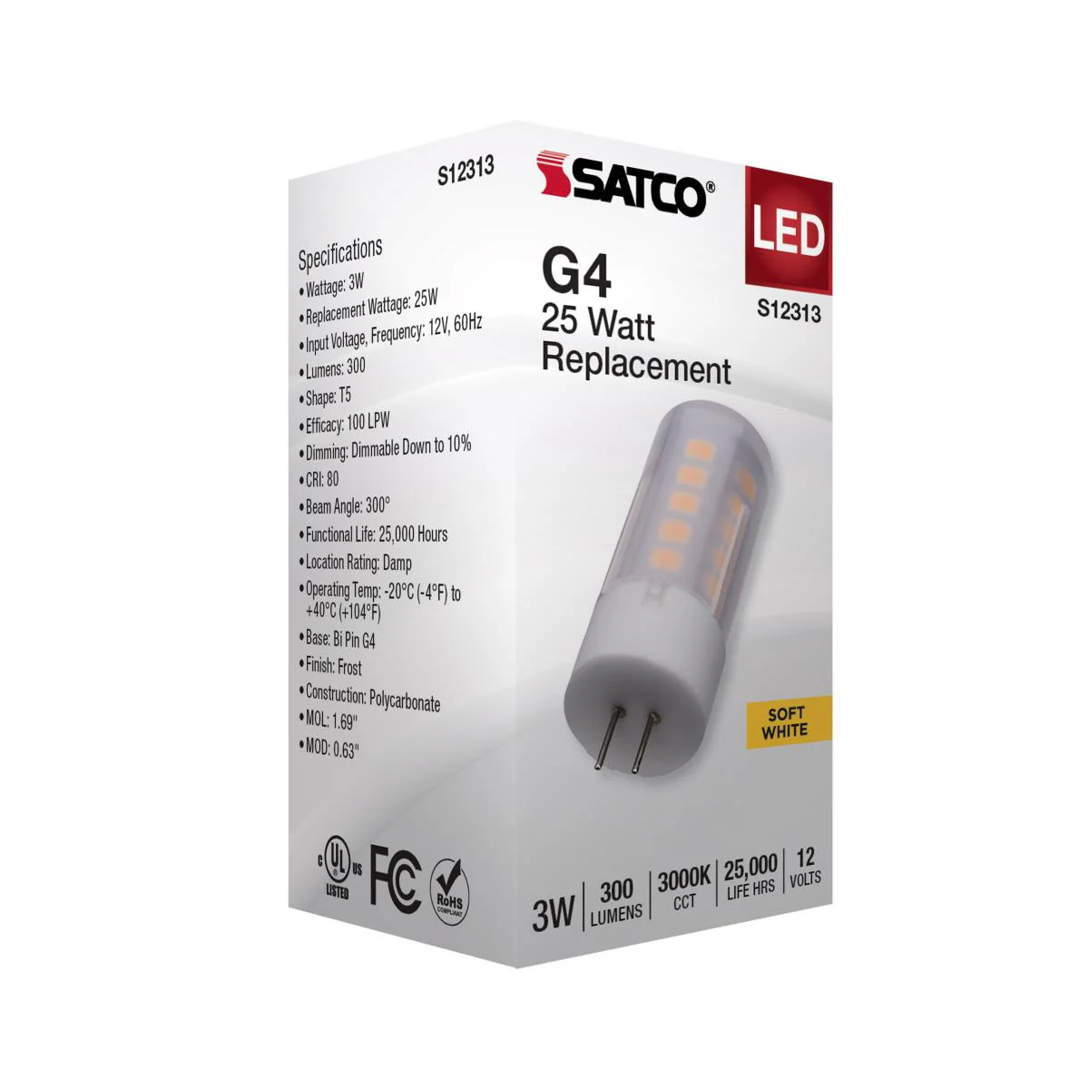 Satco 3w T5 LED12v Bi Pin G4 Base 3000K Frosted Finish Bulb - Image 5