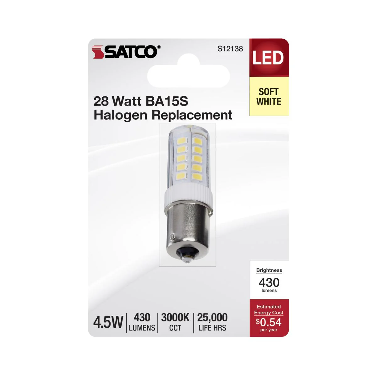 Satco 4.5w Mini LED BA15s Bayonet Single Contact 12v 3000K Clear Finish Bulb - Image 2
