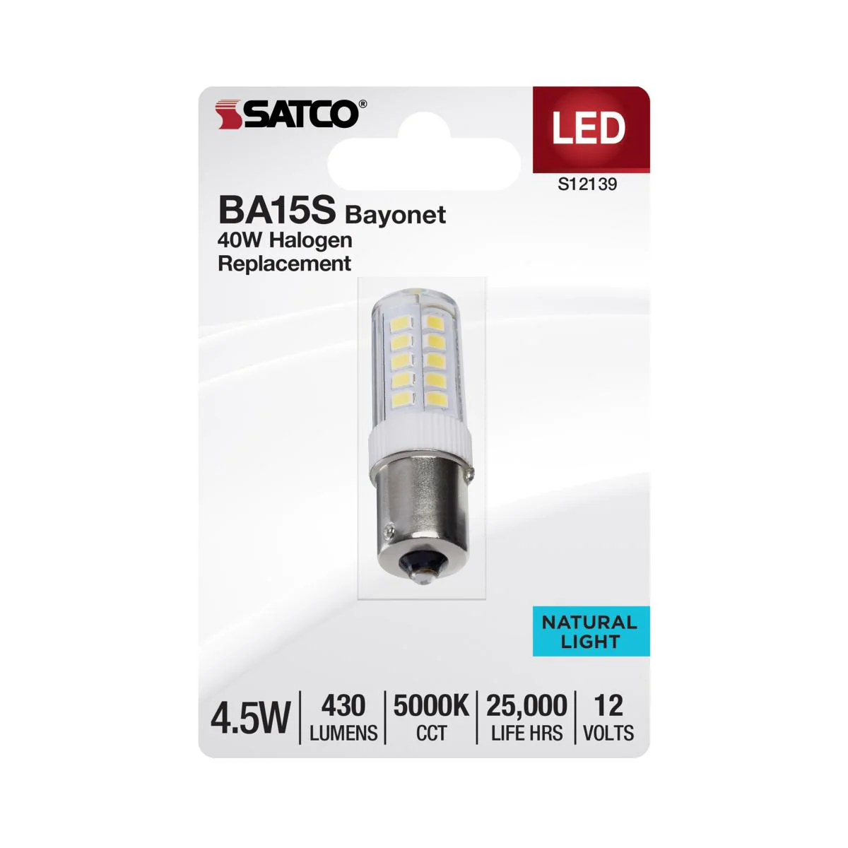 Satco 4.5w Mini LED BA15s Bayonet Single Contact 12v 5000K Clear Finish Bulb - Image 2