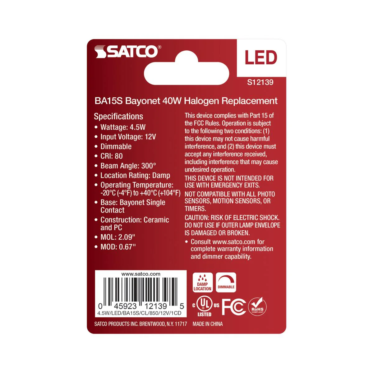 Satco 4.5w Mini LED BA15s Bayonet Single Contact 12v 5000K Clear Finish Bulb - Image 3