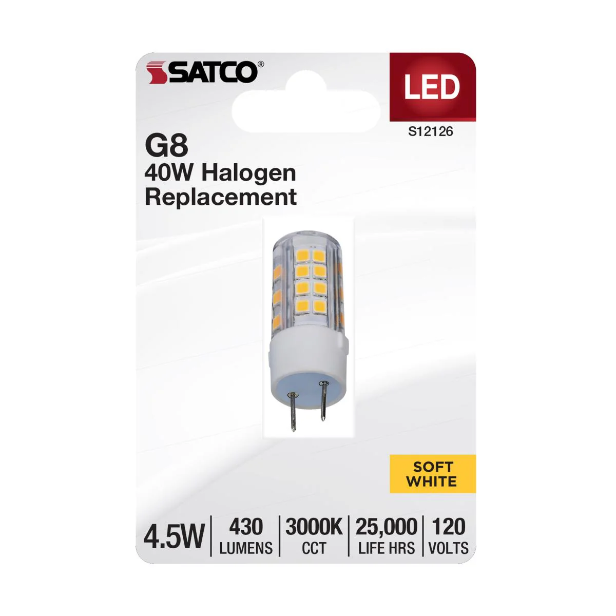 Satco 4.5w Mini LED Bi Pin G8 Base 120v 3000K Clear Finish Bulb - Image 2
