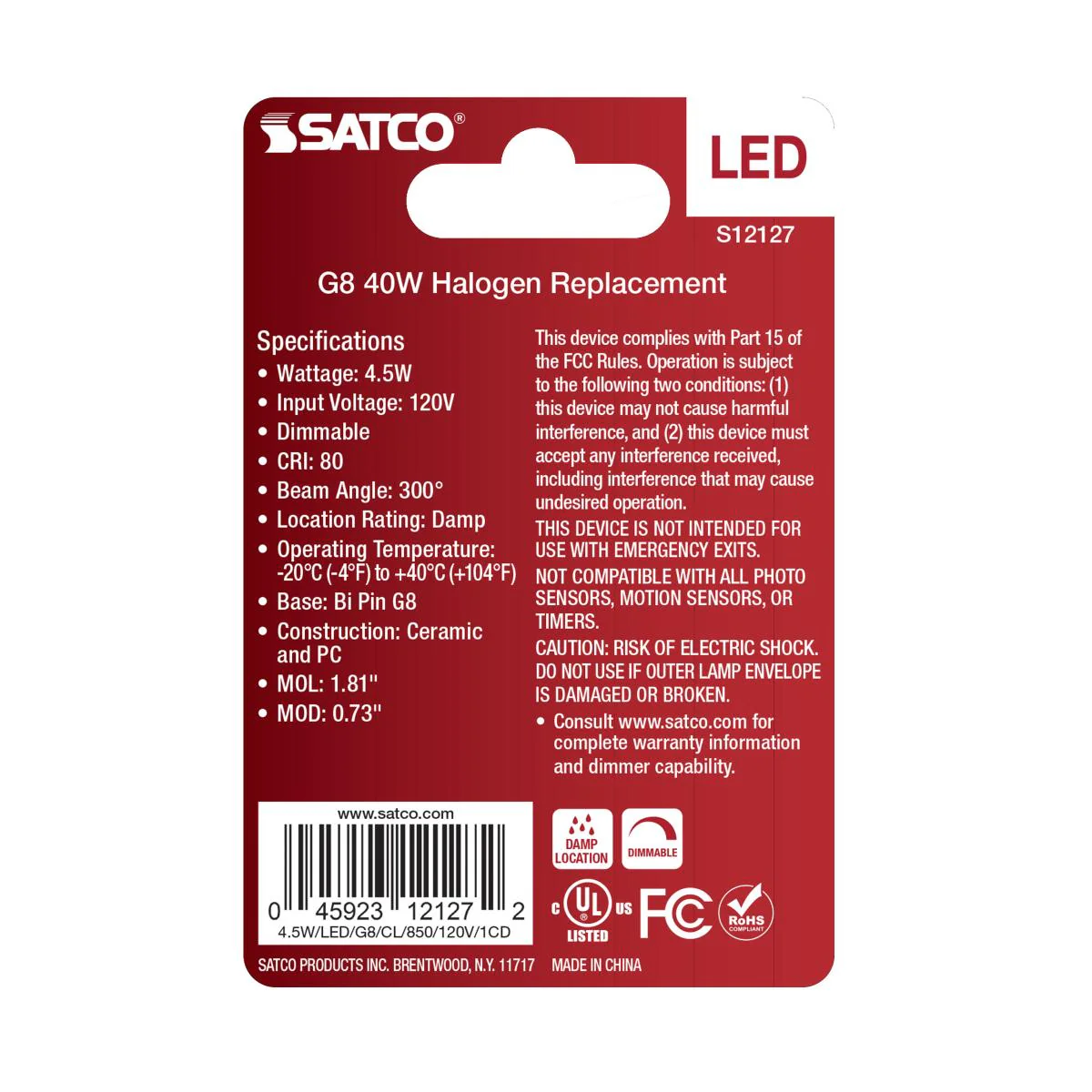 Satco 4.5w Mini LED Bi Pin G8 Base 120v 5000K Clear Finish Bulb - Image 3
