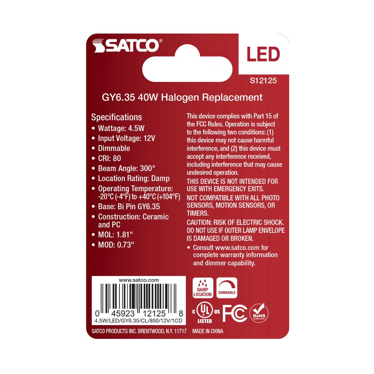 Satco 4.5w Mini LED Bi Pin GY6.35 Base 12v 5000K Clear Finish Bulb - Image 3