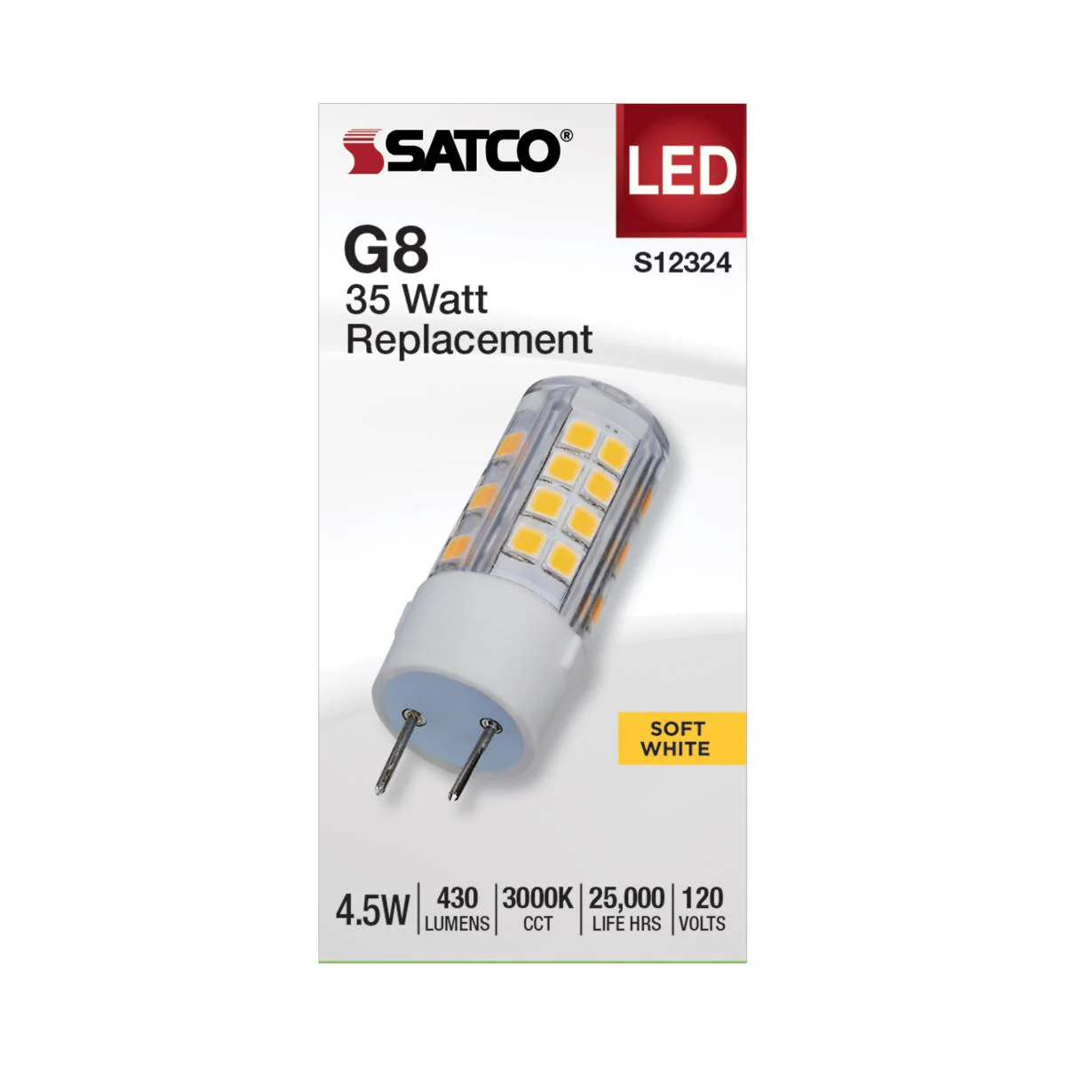 Satco 4.5w T6 LED 120v G8 Base 3000k Clear Finish Bulb - Image 2