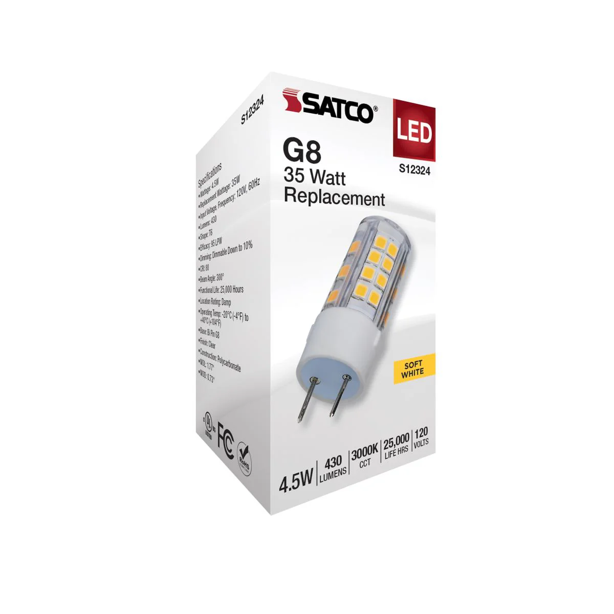 Satco 4.5w T6 LED 120v G8 Base 3000k Clear Finish Bulb - Image 4