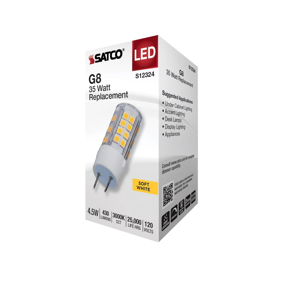 Satco 4.5w T6 LED 120v G8 Base 3000k Clear Finish Bulb - Image 5