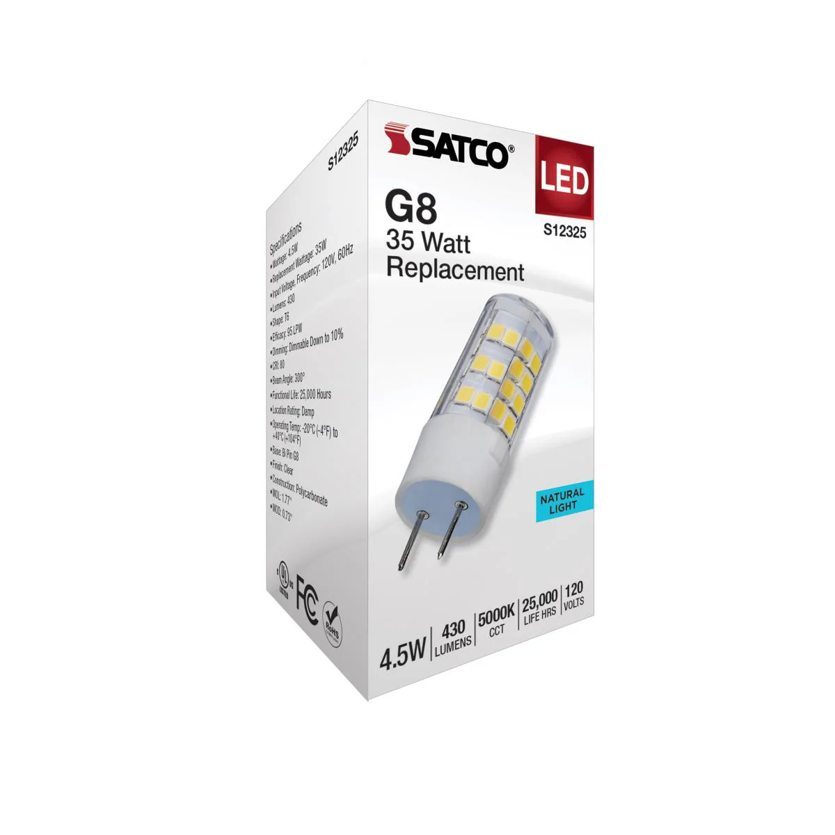 Satco 4.5w T6 LED 120v G8 Base 5000k Clear Finish Bulb - Image 4