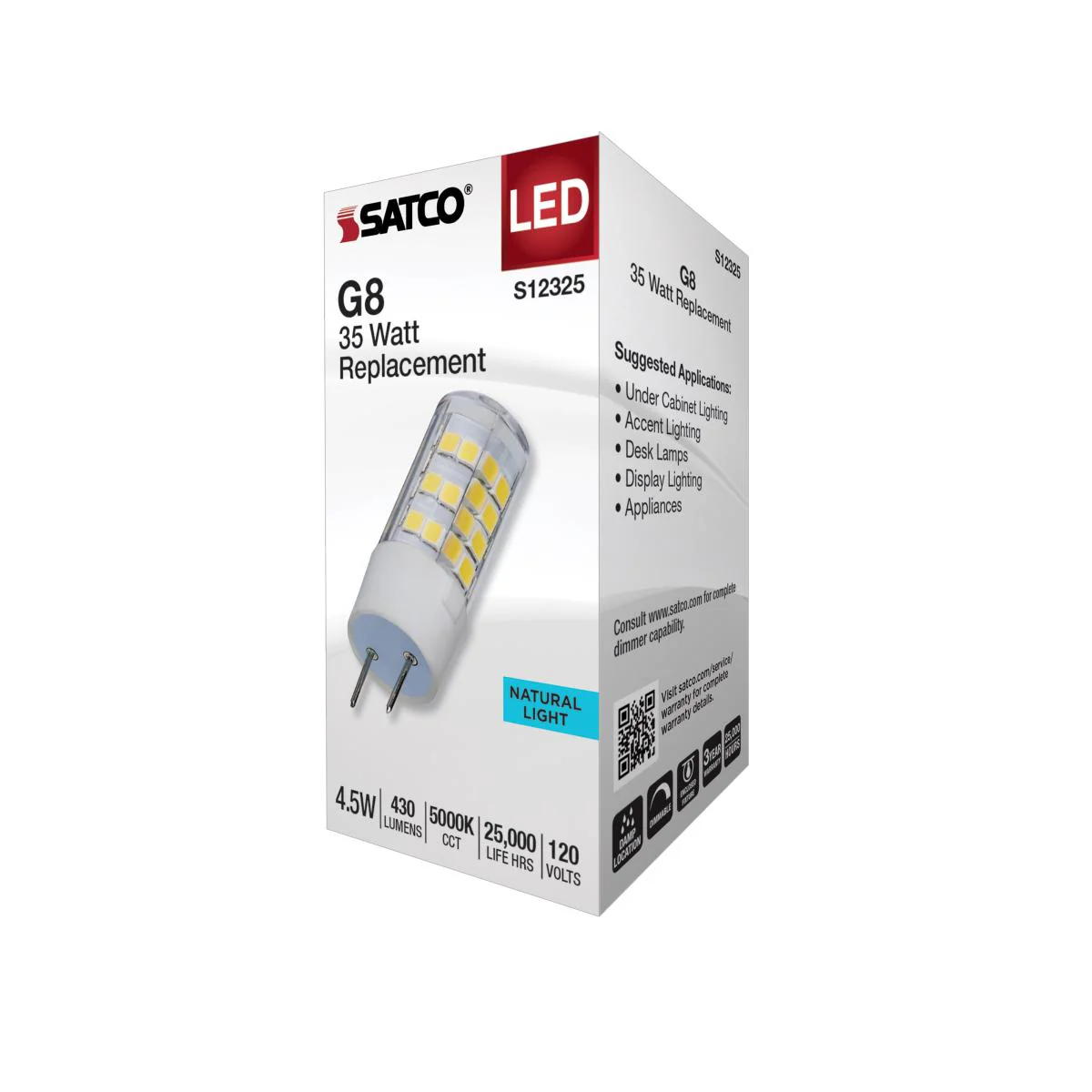Satco 4.5w T6 LED 120v G8 Base 5000k Clear Finish Bulb - Image 5