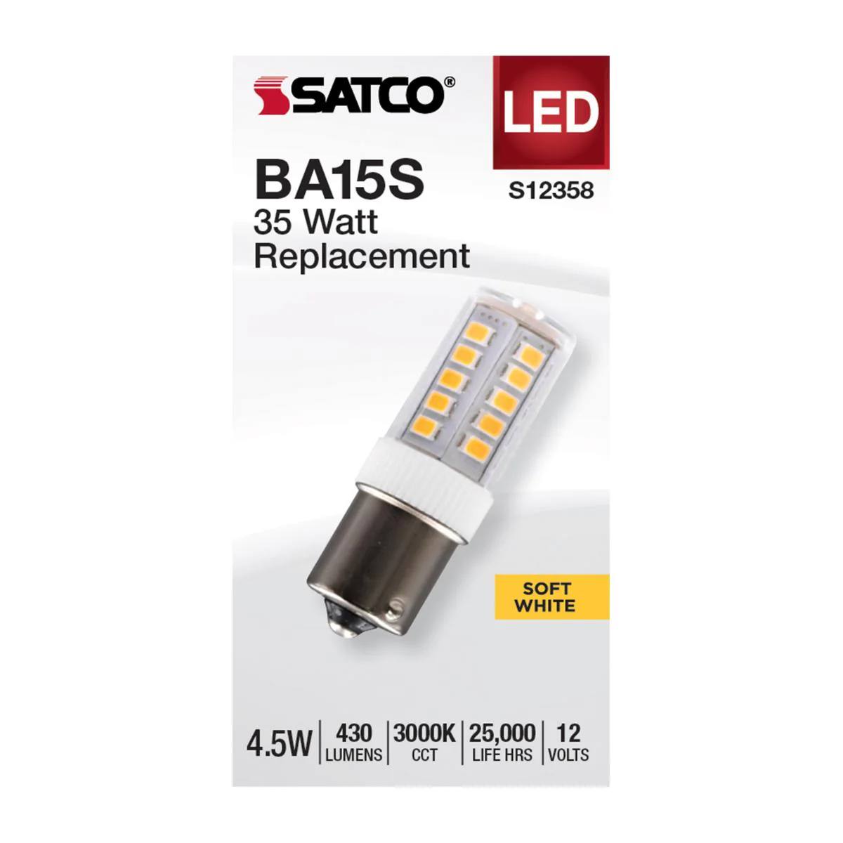 Satco 4.5w T6 LED 12v BA15s Base 3000K Clear Finish Bulb - Image 2